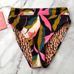 Maaji Nwt Reversible Lush Leaves Suzy Q High Waist Swim Bikini Bottom Swim